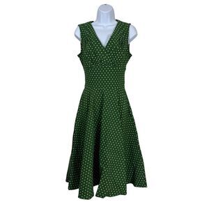 Unique Vintage Dress Women Small 4 Green White Polka Dot 1950s Pinup Retro